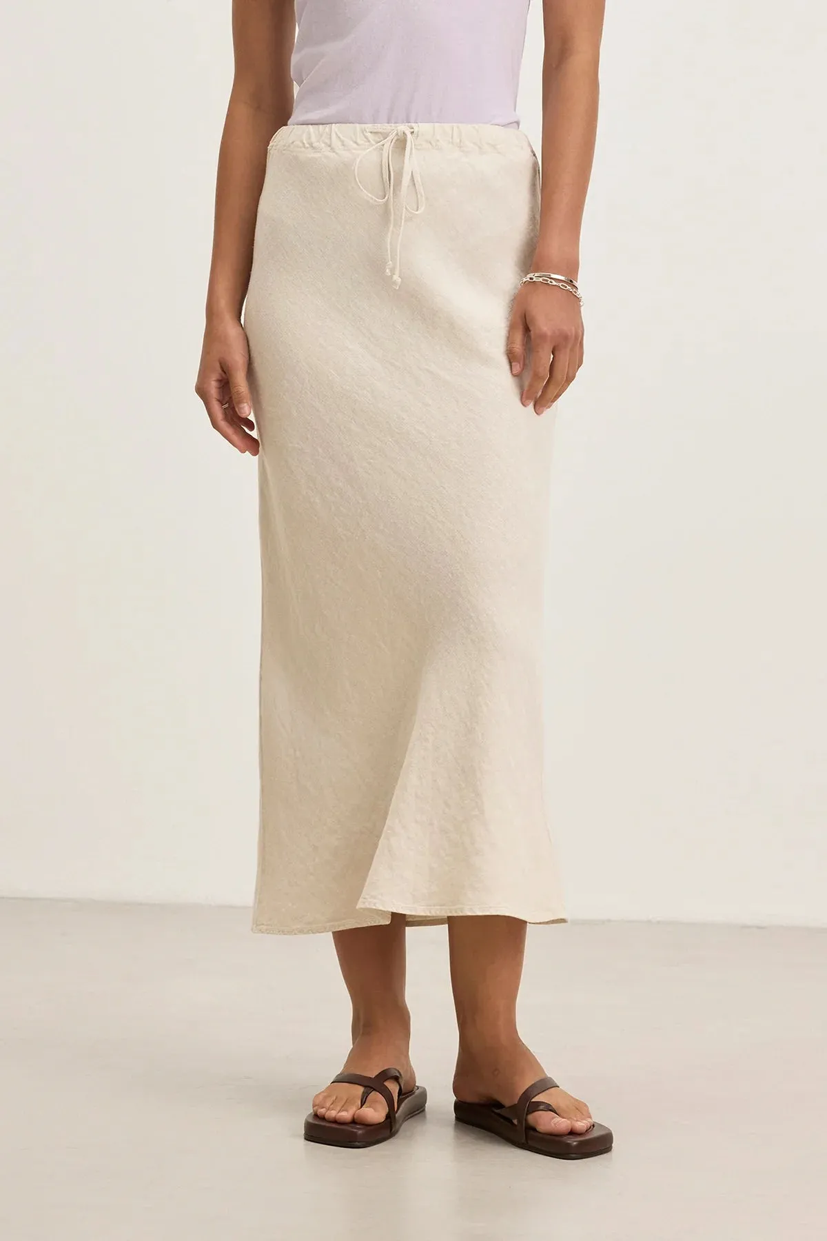 Beka Heavy Linen Drawstring Skirt - Bisque