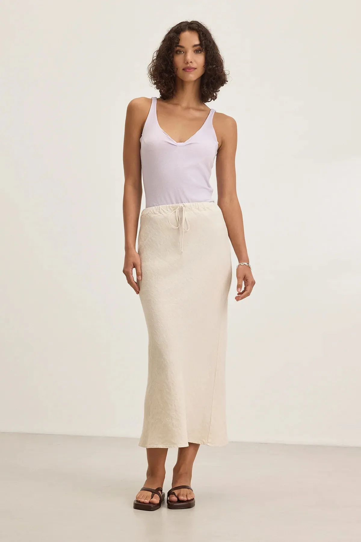 Beka Heavy Linen Drawstring Skirt - Bisque