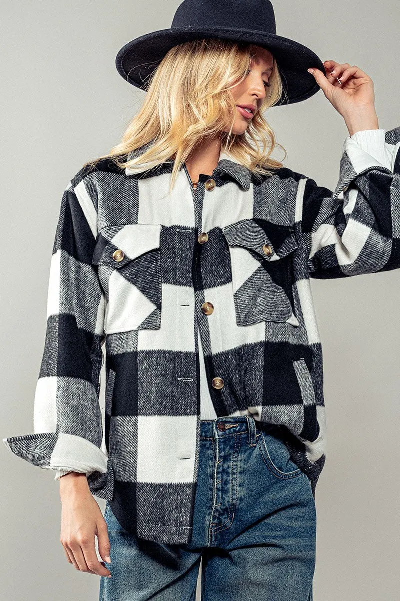 Bella's Plaid Teddy Shacket - Black