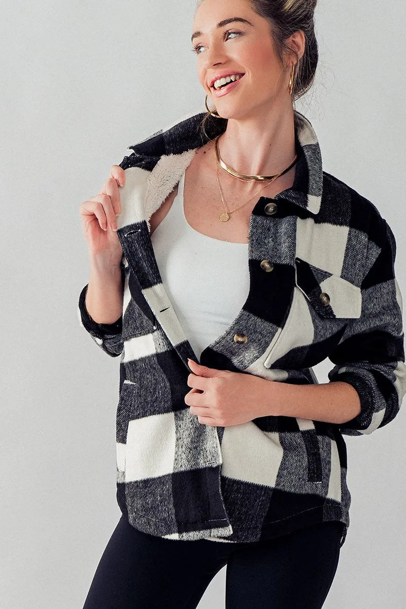 Bella's Plaid Teddy Shacket - Black