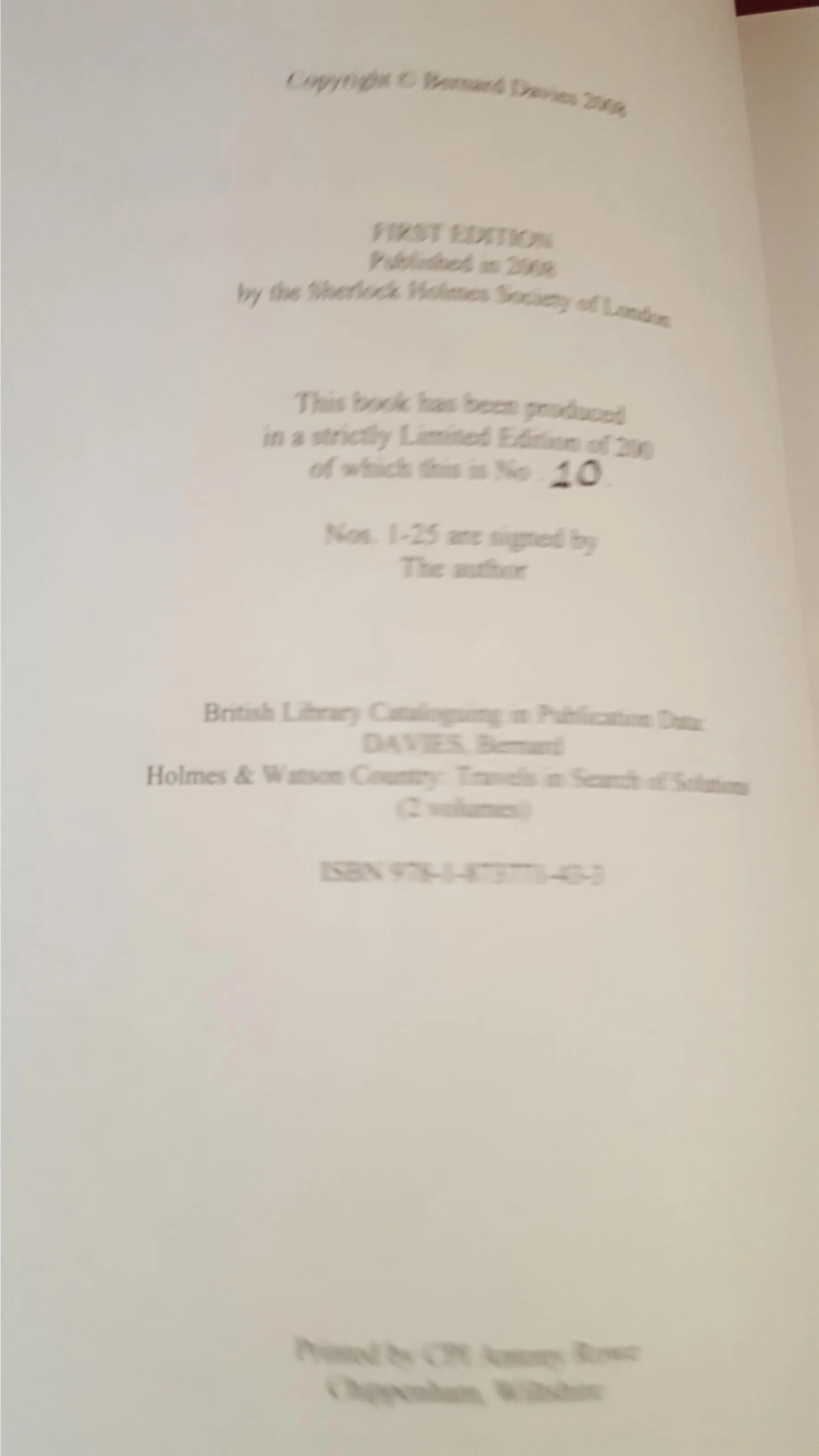 Bernard Davies-Holmes & Watson Country 1&2, Sherlock Holmes, 2008, Signed, Limit 1st