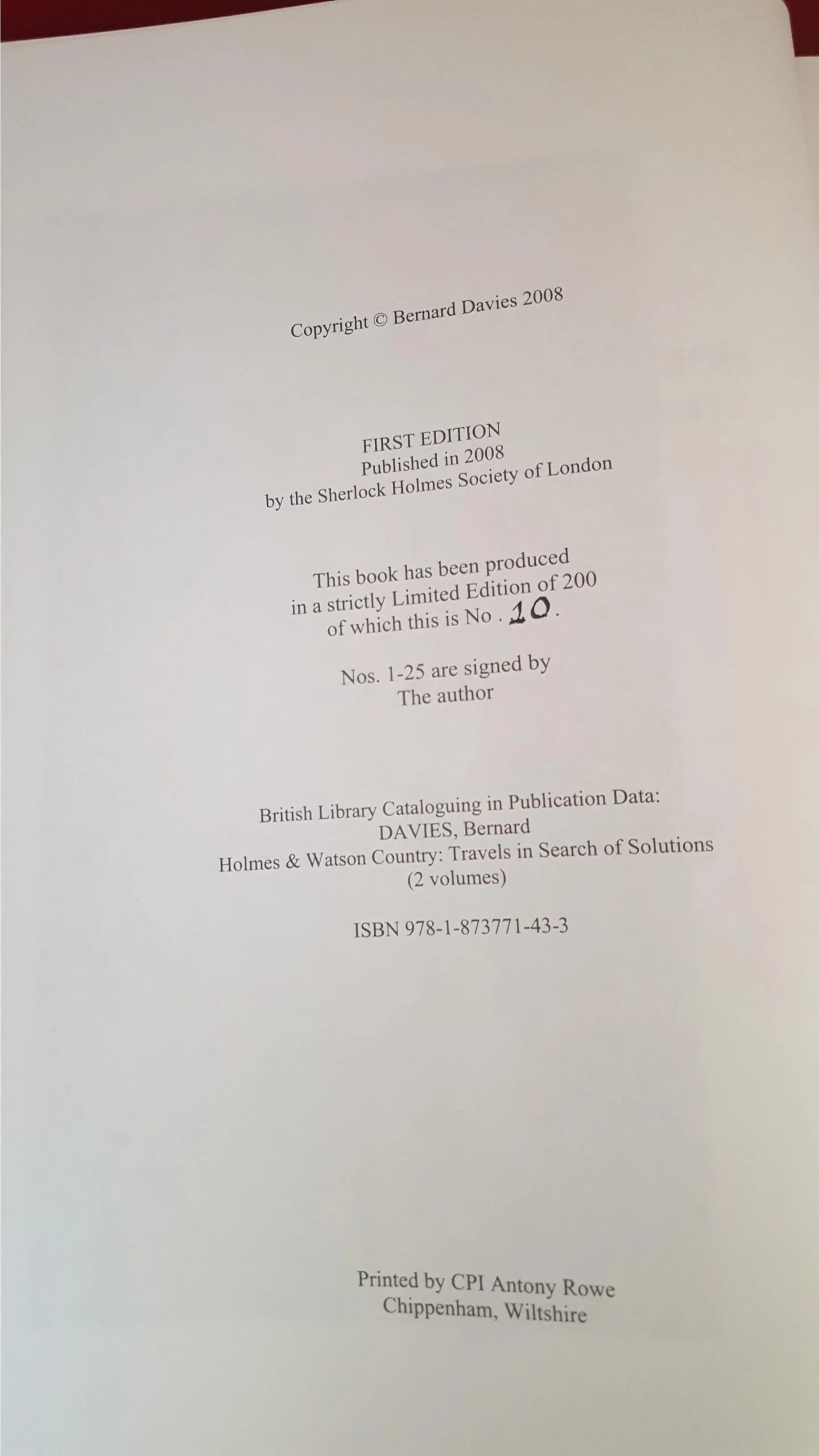 Bernard Davies-Holmes & Watson Country 1&2, Sherlock Holmes, 2008, Signed, Limit 1st