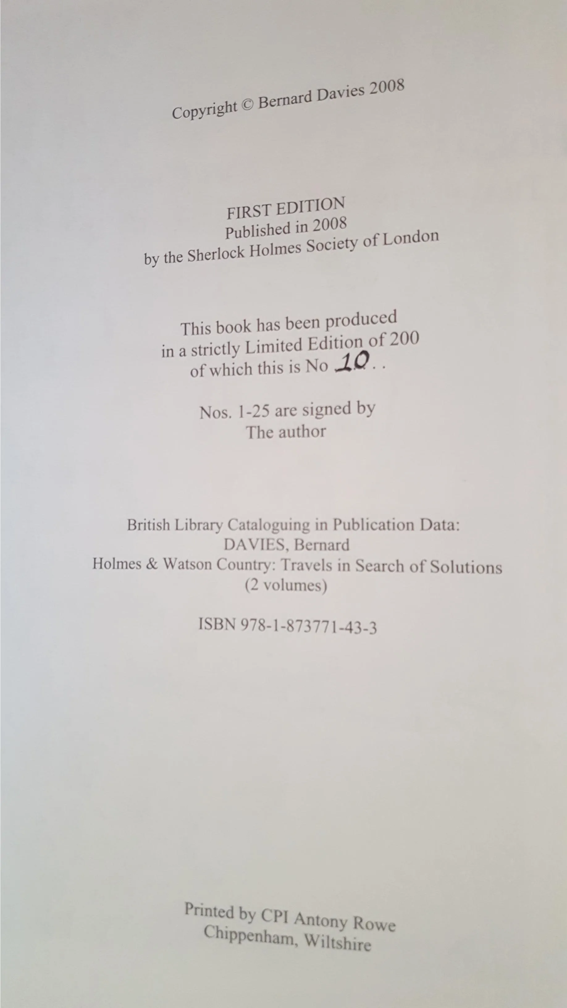 Bernard Davies-Holmes & Watson Country 1&2, Sherlock Holmes, 2008, Signed, Limit 1st