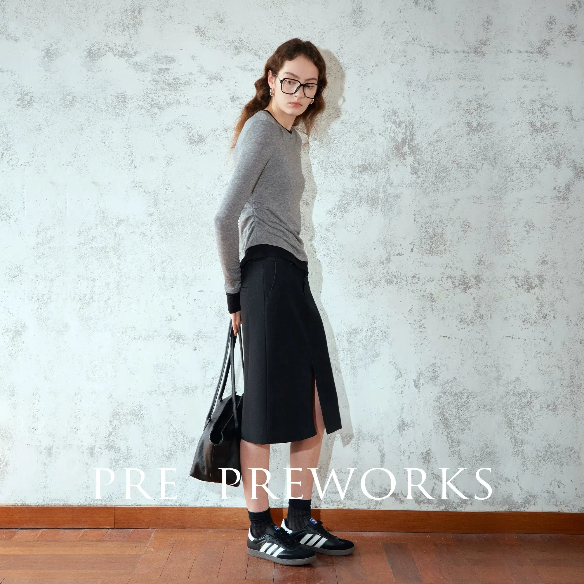Black Front Slit Midi Skirt