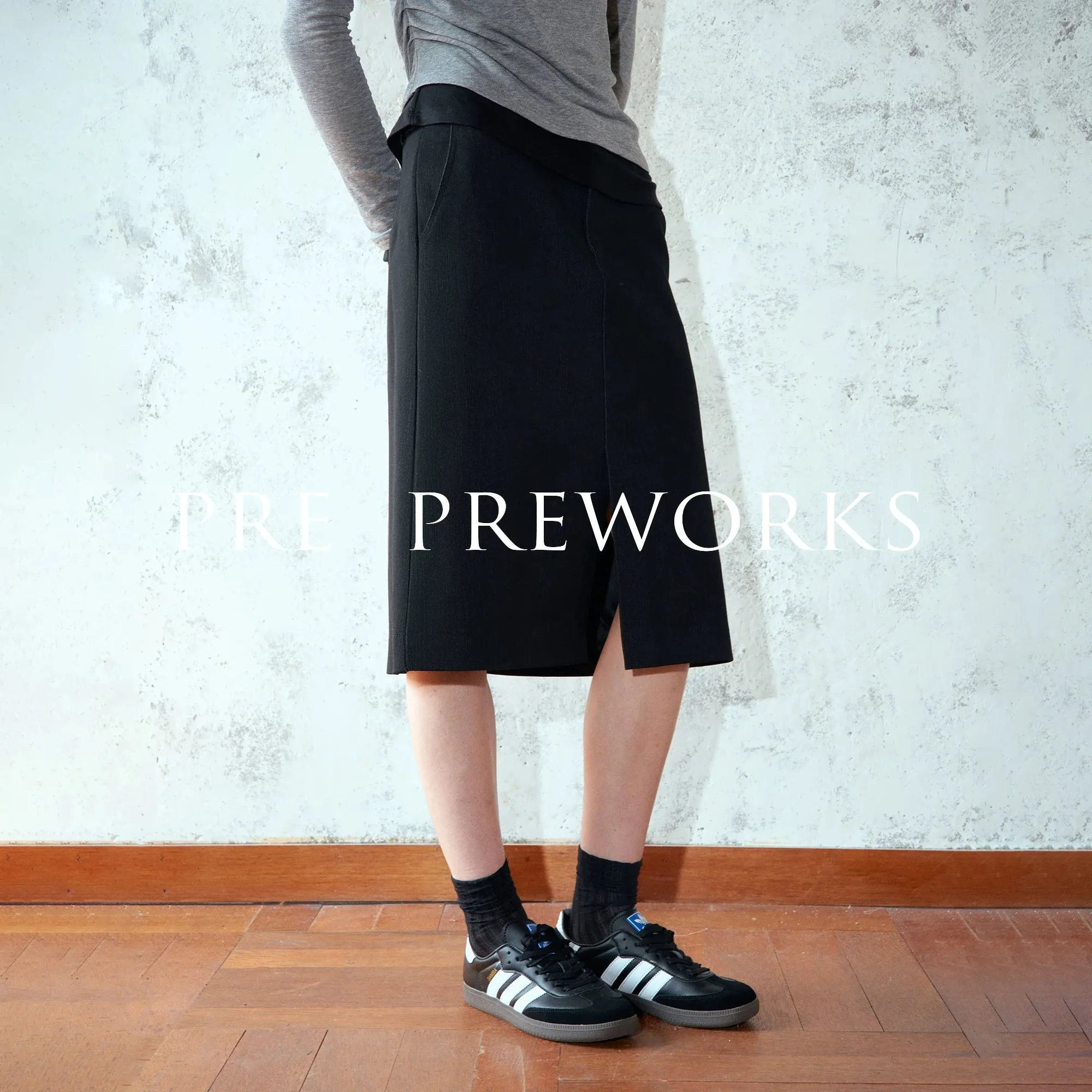 Black Front Slit Midi Skirt