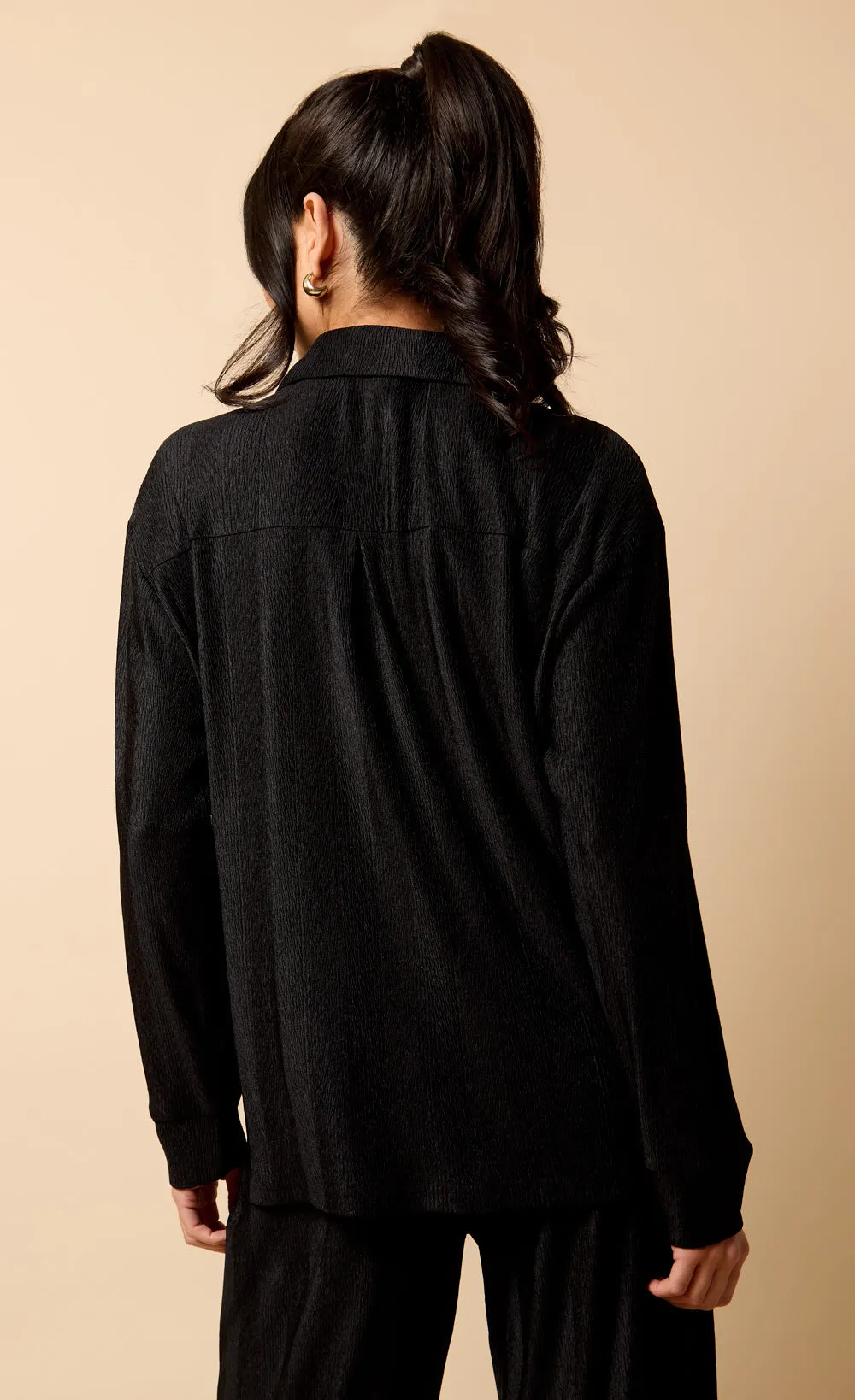 Black Plisse Shirt by Vicky Pattison