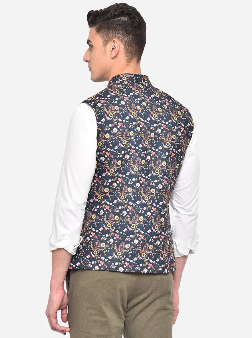 Black Printed Bandhgala Jacket | Greenfibre