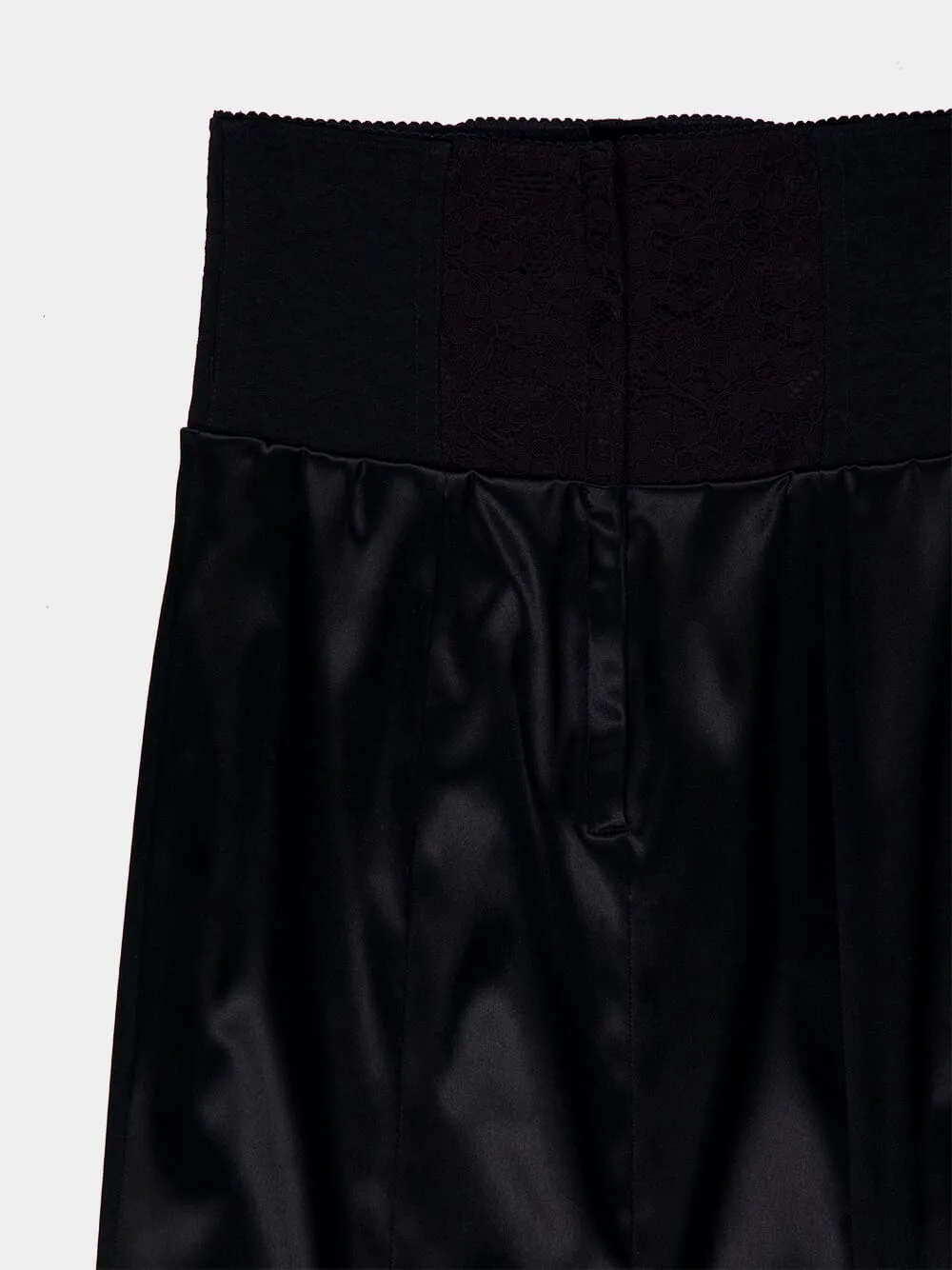 Black Satin Corset-Belt Midi Skirt