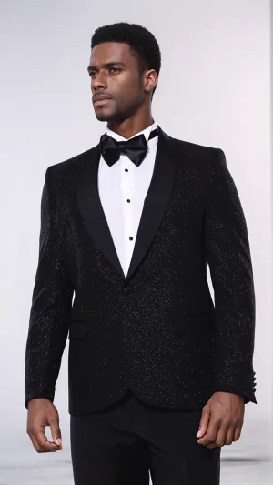 Black Shawl Lapel Sparkly Men Party Blazer - Wessi