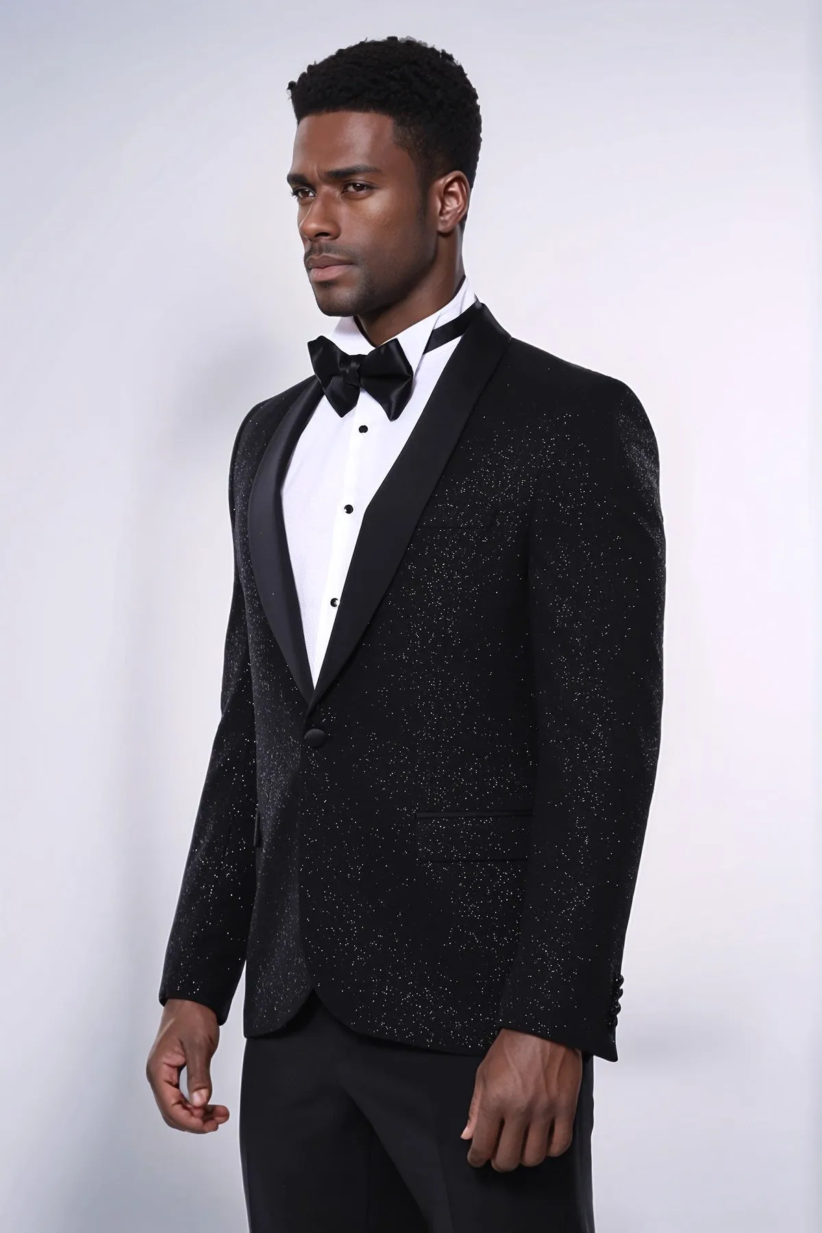 Black Shawl Lapel Sparkly Men Party Blazer - Wessi