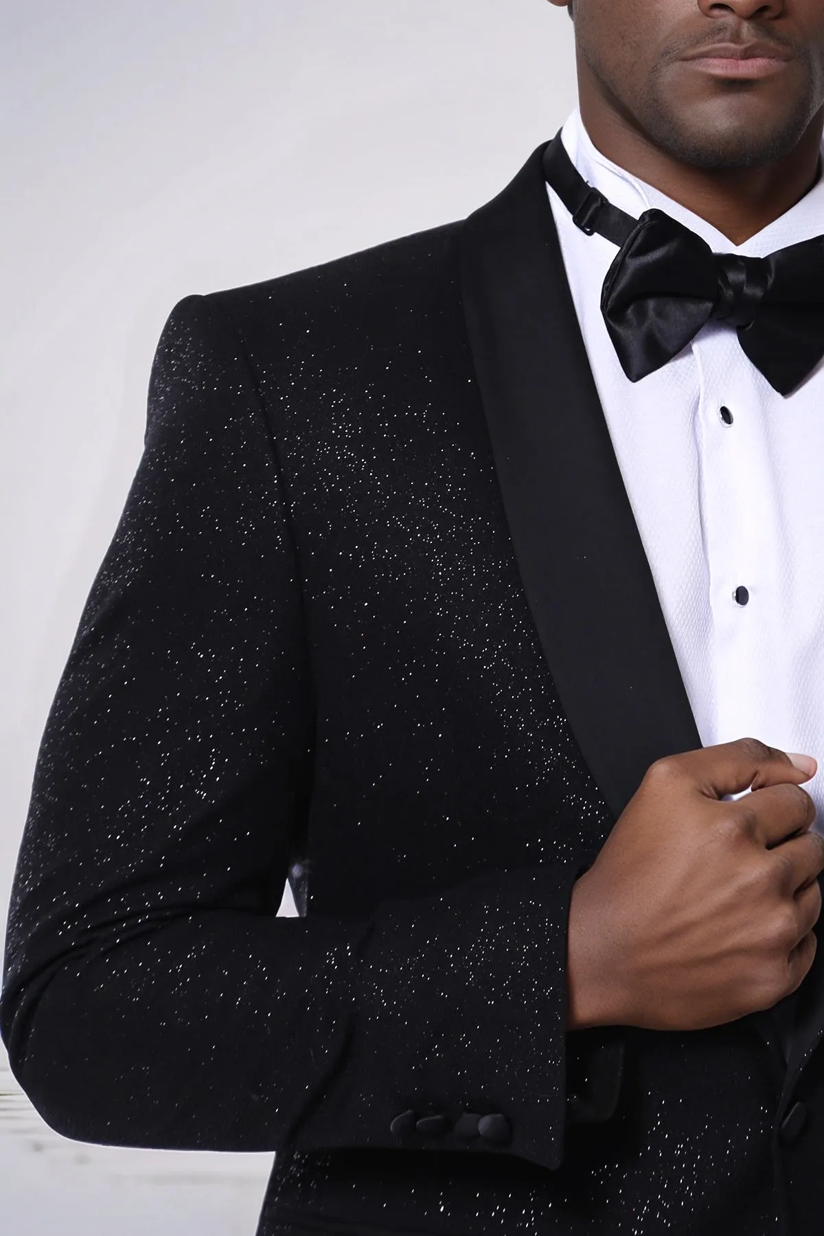 Black Shawl Lapel Sparkly Men Party Blazer - Wessi