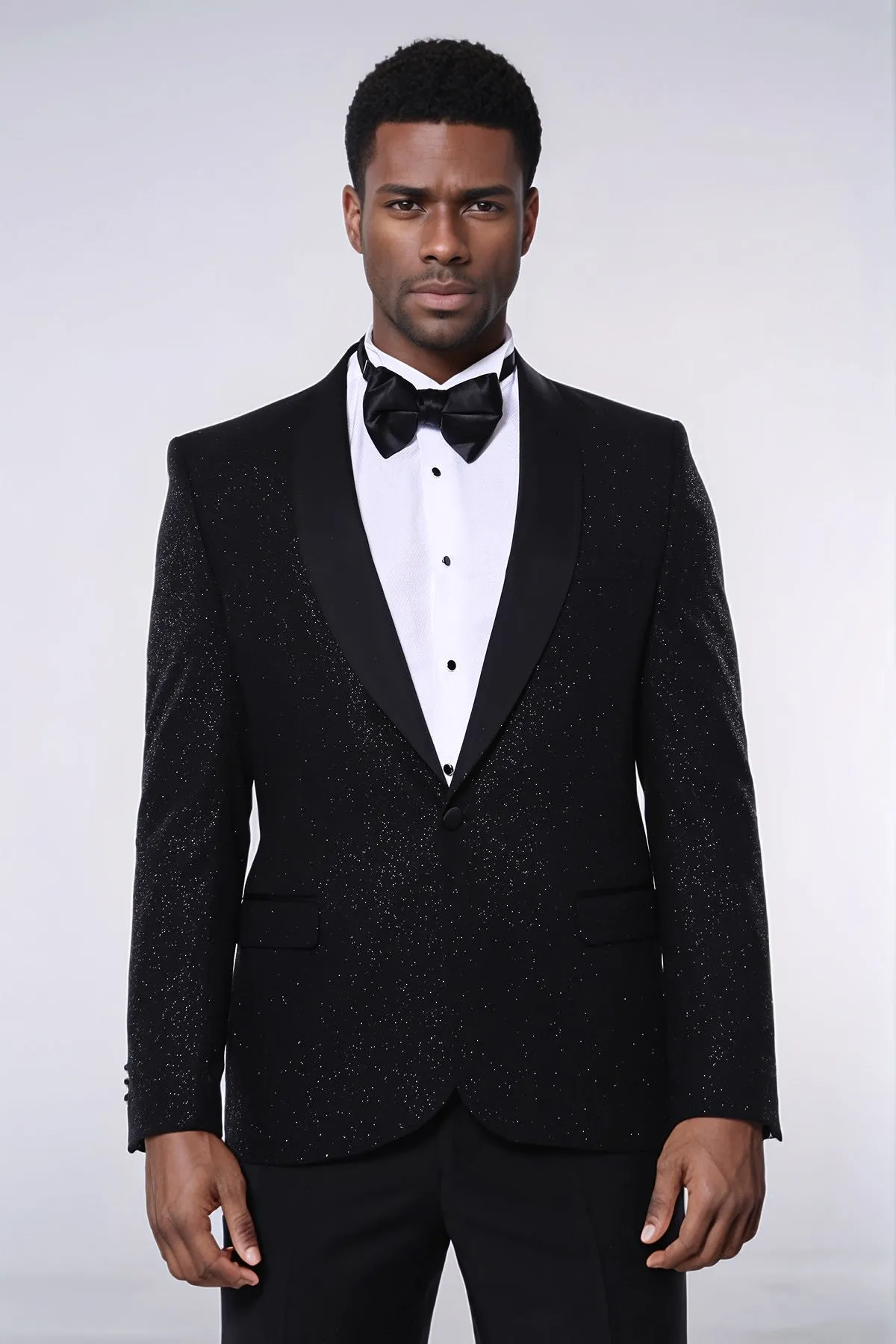 Black Shawl Lapel Sparkly Men Party Blazer - Wessi
