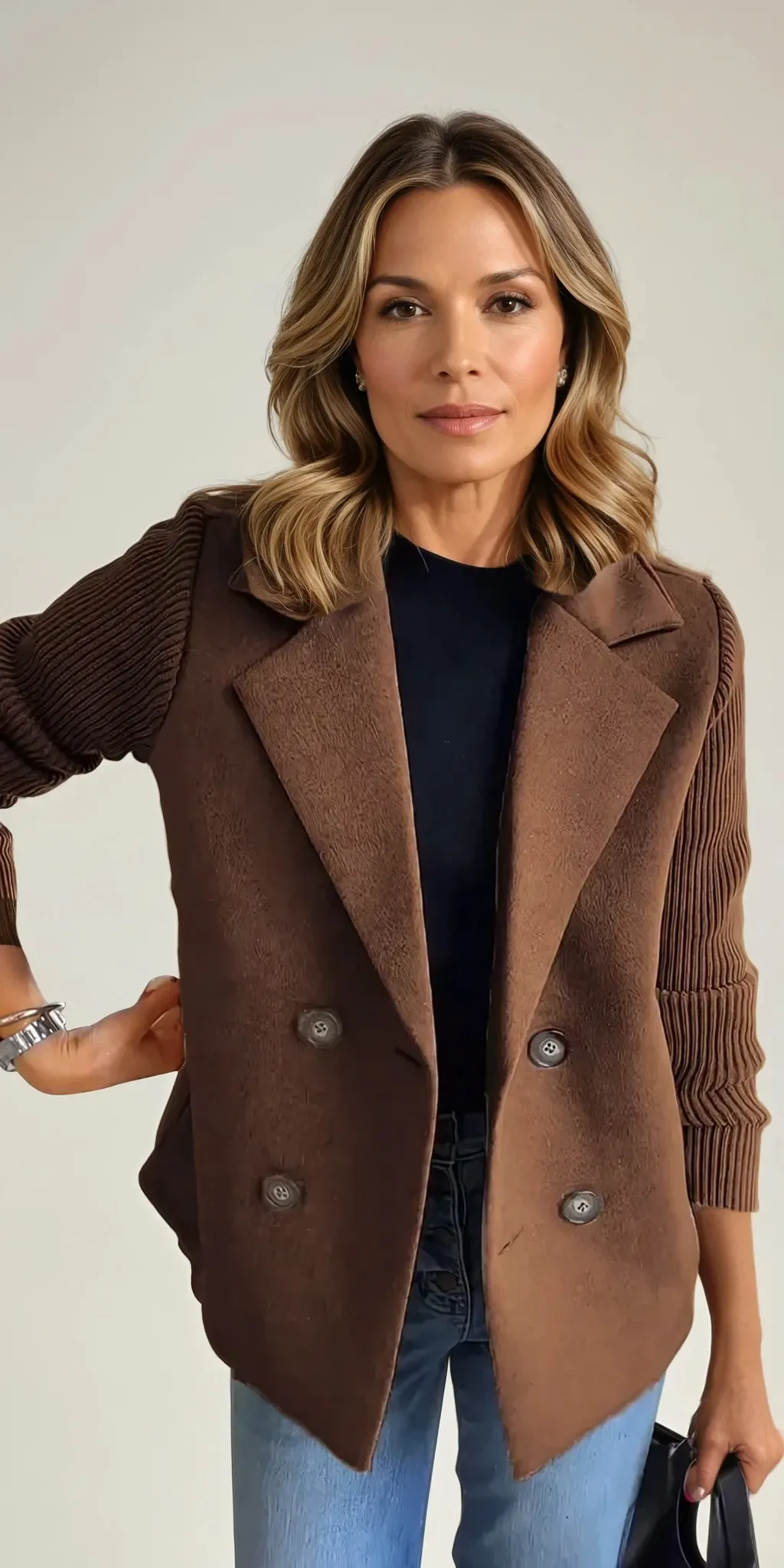 Blair - Lapel Button Knitted Sleeve Casual Coat