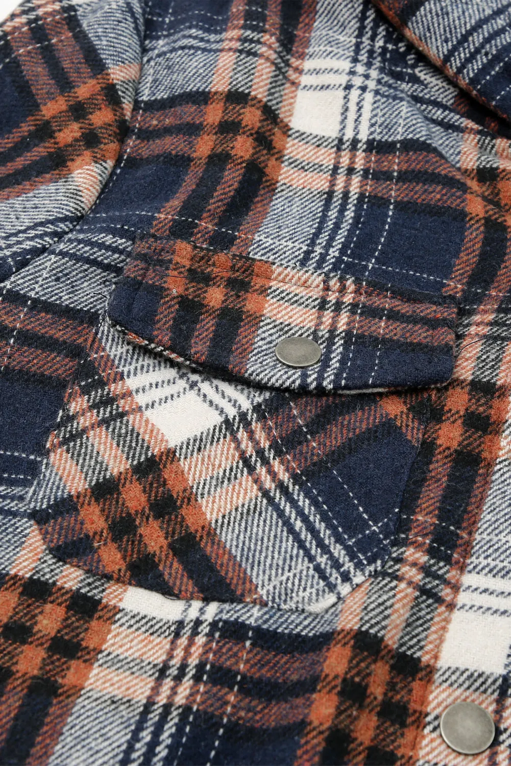 Blue-2 Plaid Pattern Sherpa Lined Hooded Shacket
