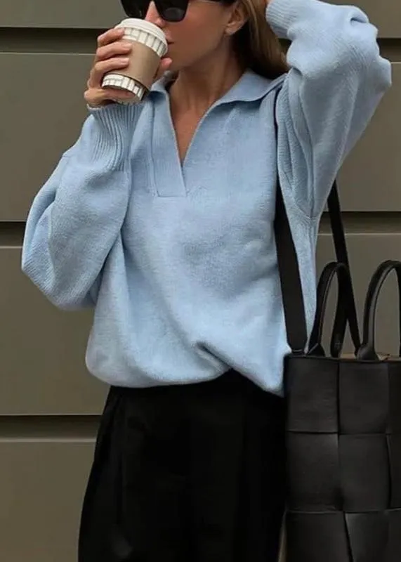Blue CollaRed Pullover - Casual Sophistication
