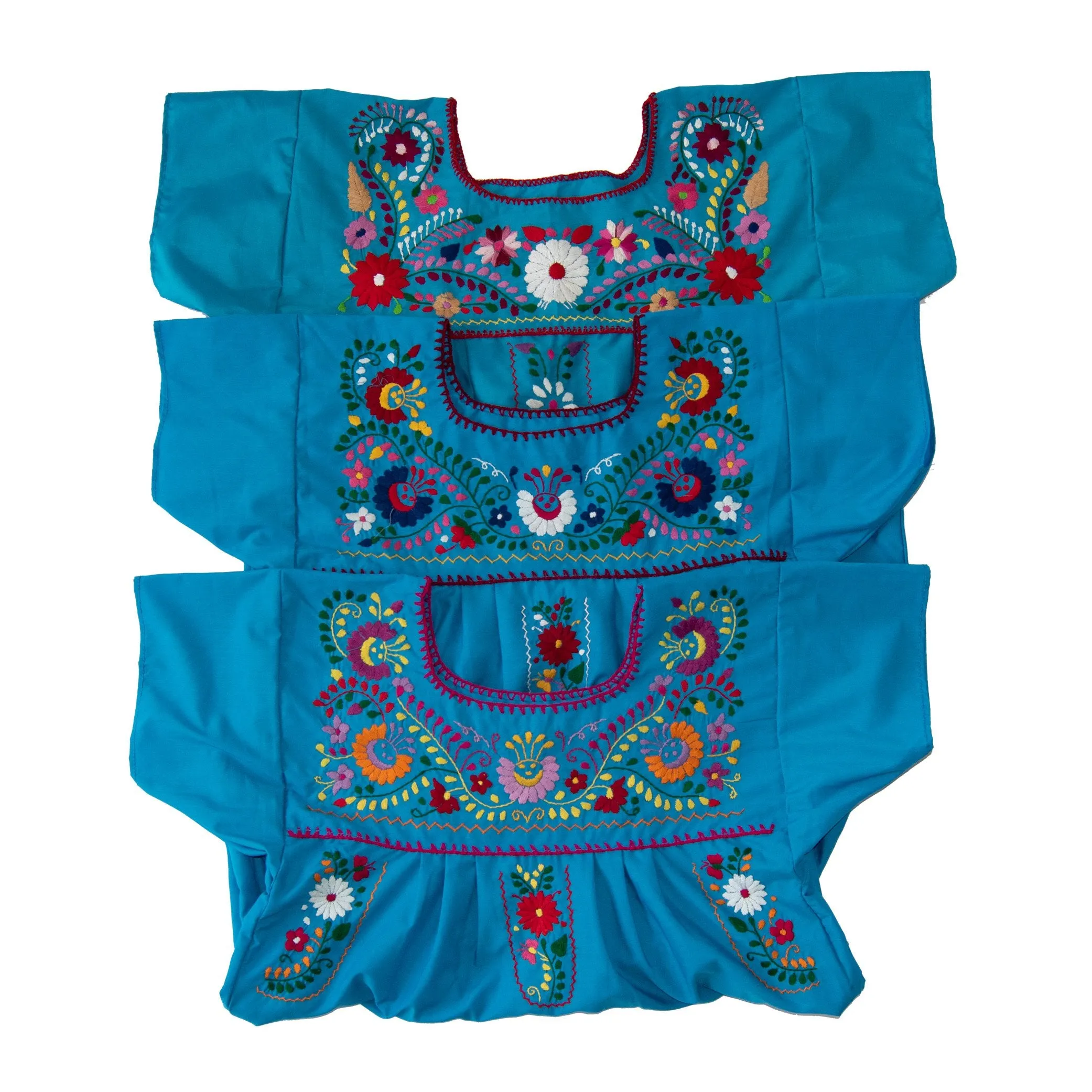 Blue Vintage Dress with Hand embroidered Flowers