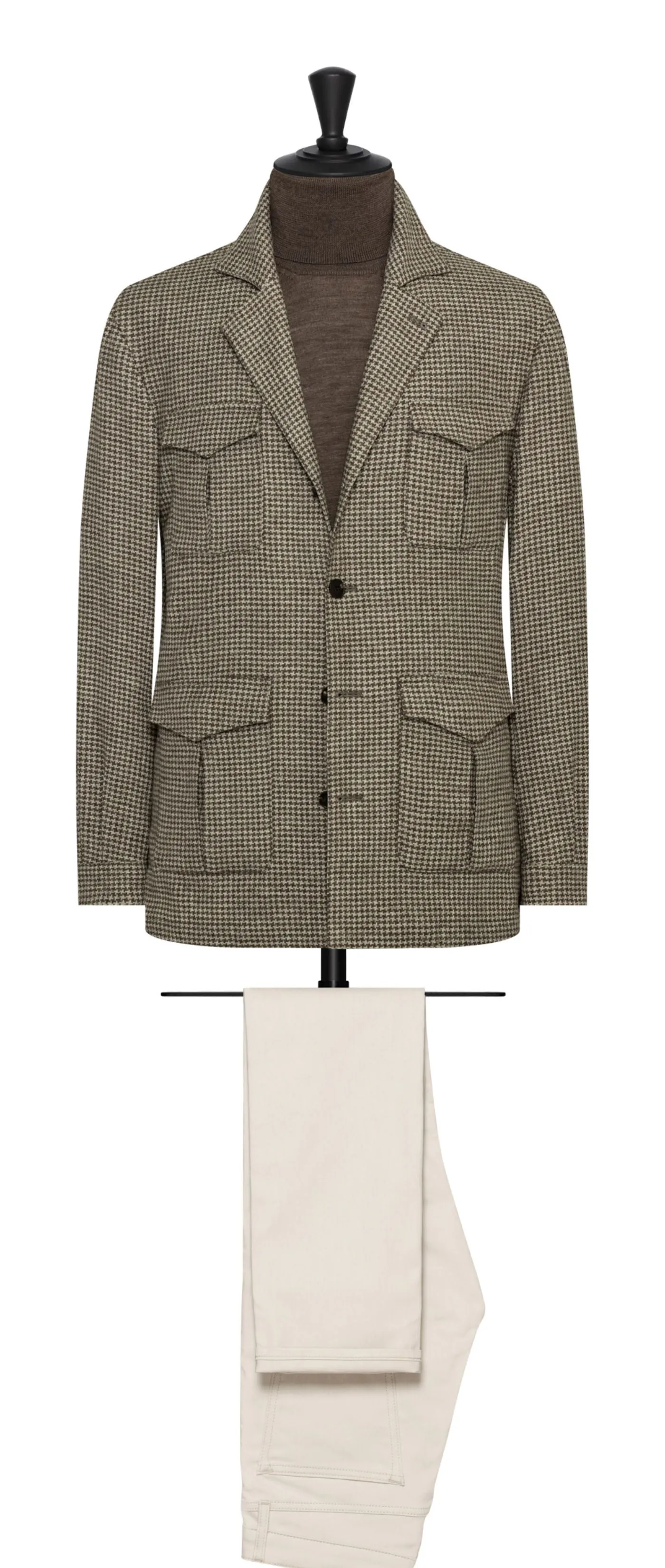 Bottoli Oatmeal & Brown Houndstooth Open Basketweave Merino Wool & Cashmere
