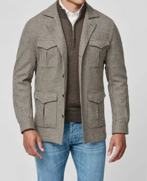 Bottoli Oatmeal & Brown Houndstooth Open Basketweave Merino Wool & Cashmere