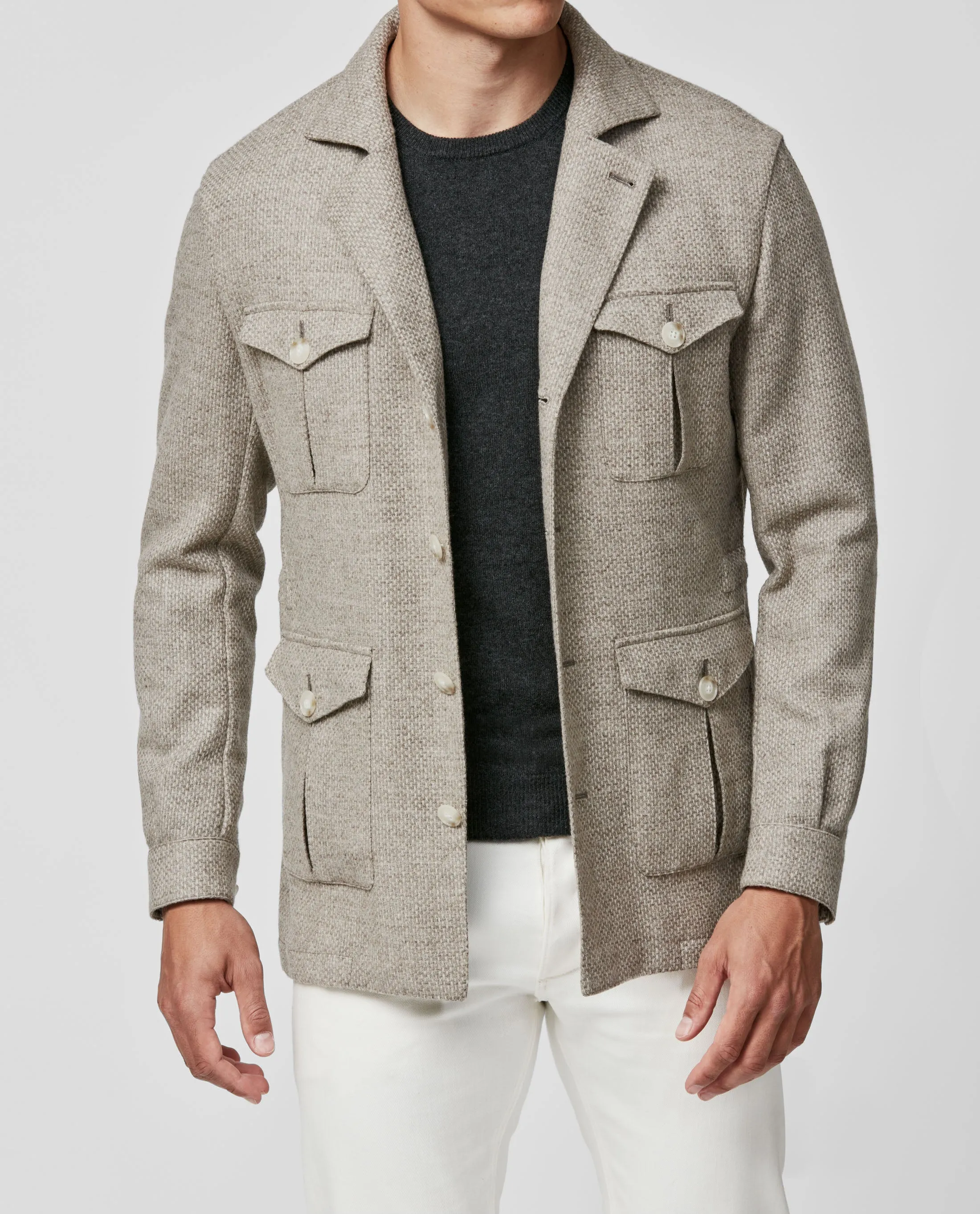 Bottoli Oatmeal Open Basketweave Merino Wool & Cashmere