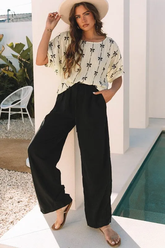 Bow Print Puff Short Sleeve Top