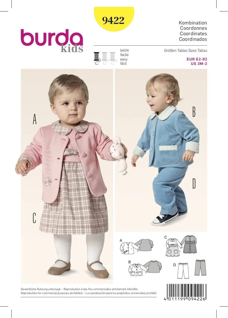 Burda Pattern 9422 Baby Patterns (3M-2Yr)
