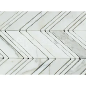 Calacatta Gold (Italian Calacutta) Marble Mini Chevron Mosaic Tile with Calacatta Gold Marble Strips, Polished