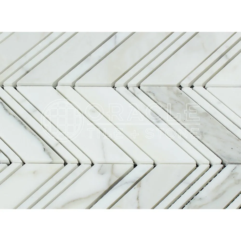 Calacatta Gold (Italian Calacutta) Marble Mini Chevron Mosaic Tile with Calacatta Gold Marble Strips, Polished