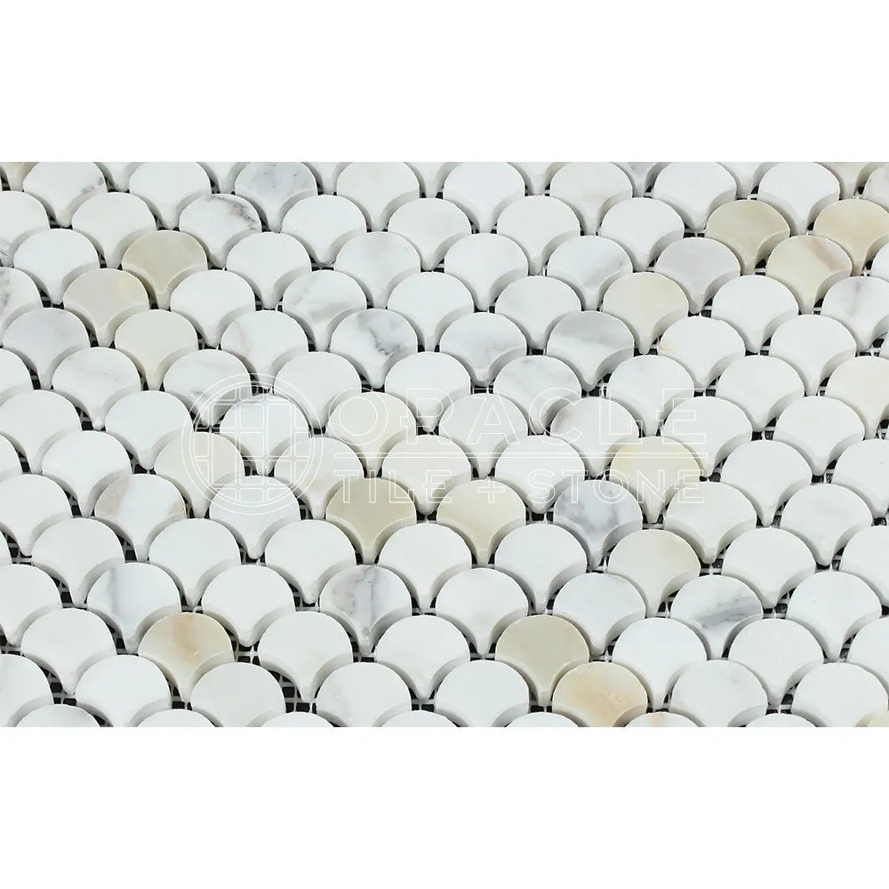 Calacatta Gold (Italian Calcutta) Marble Fan (Raindrop) Mosaic Tile, Polished