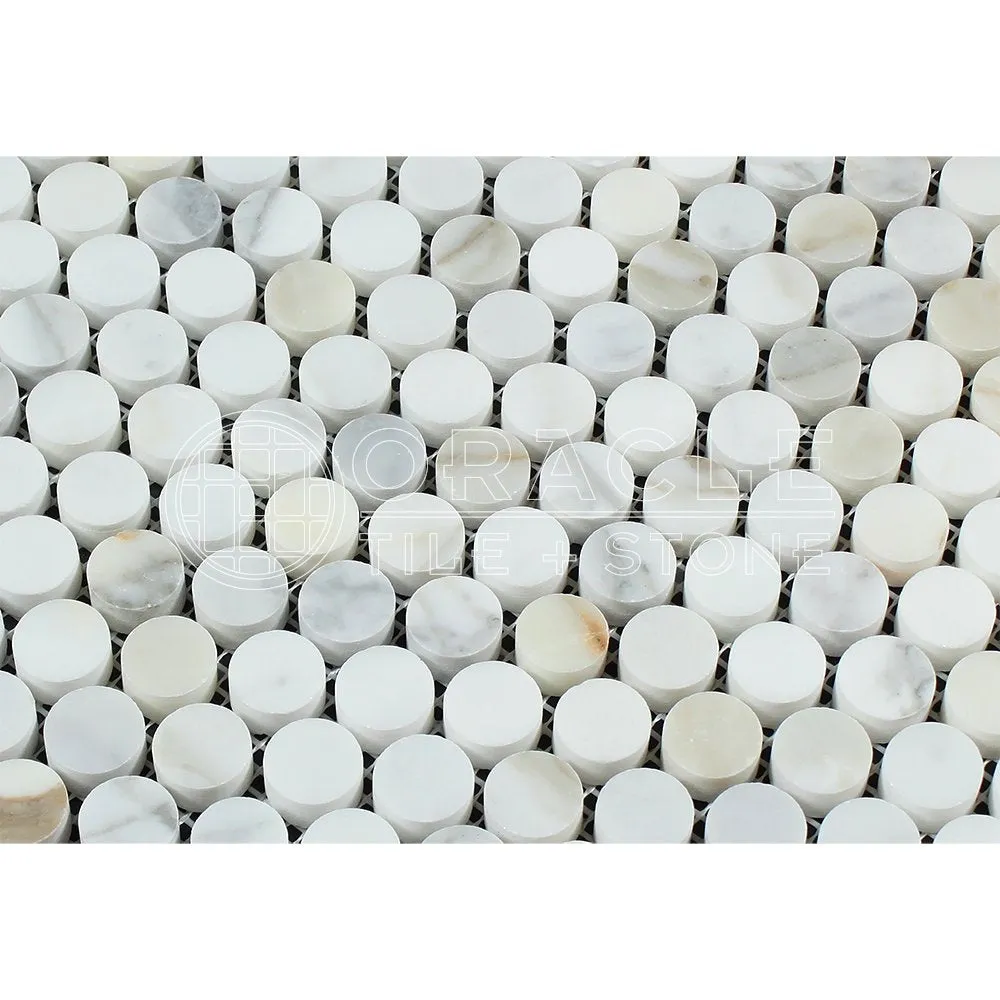 Calacatta Gold (Italian Calcutta) Marble Penny Round Mosaic Tile, Polished