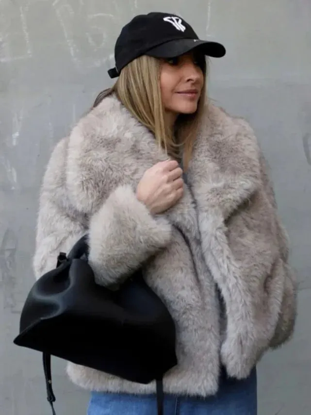 Casual Long Sleeve Fox Fur Coat