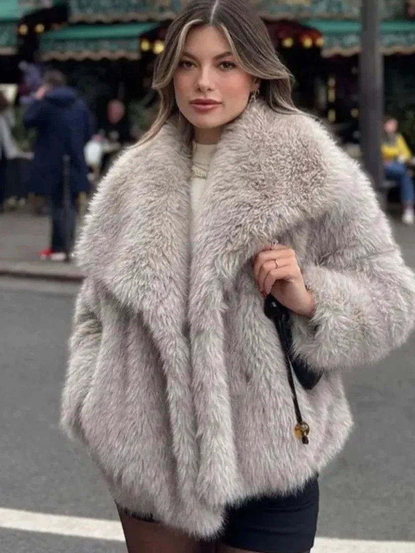 Casual Long Sleeve Fox Fur Coat