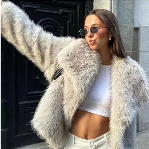Casual Long Sleeve Fox Fur Coat