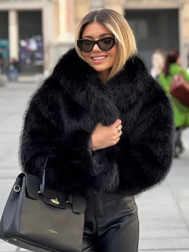 Casual Long Sleeve Fox Fur Coat