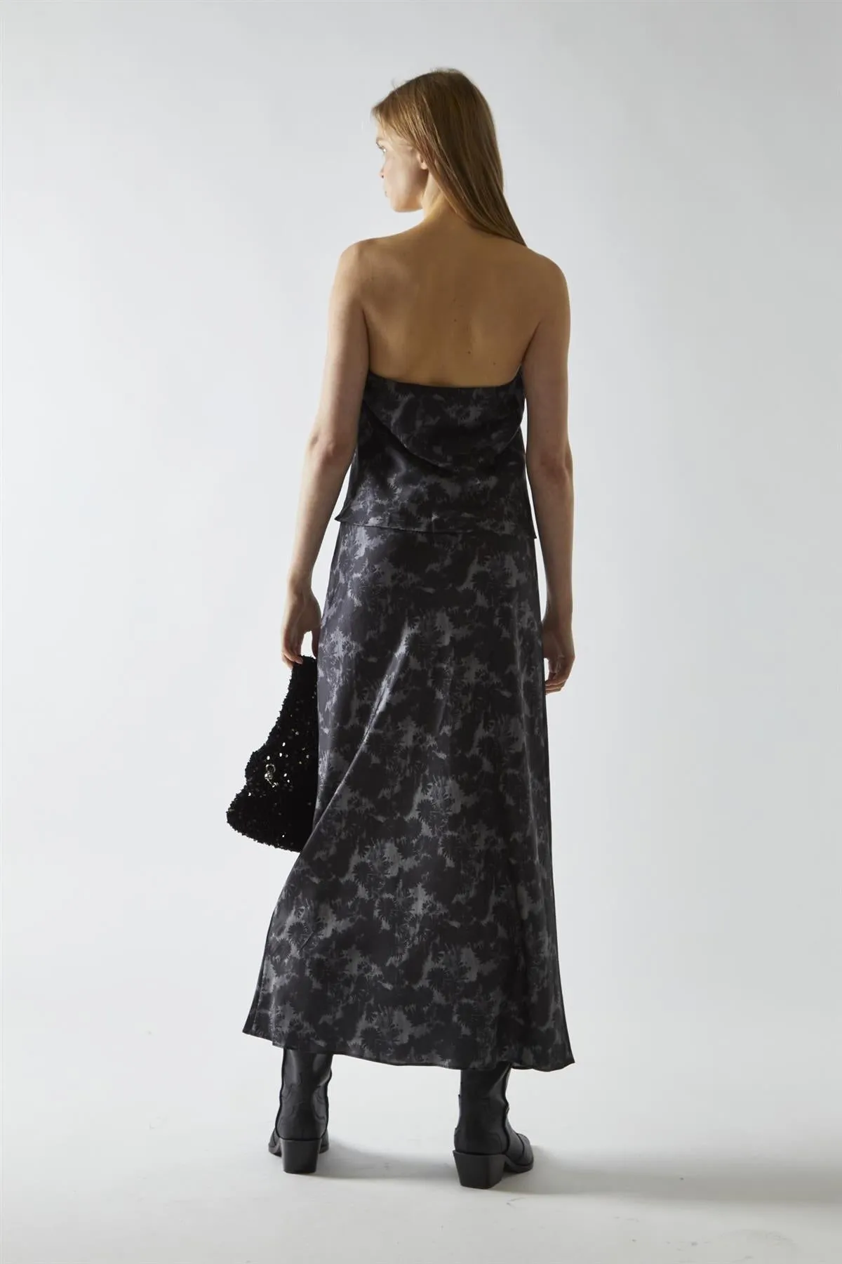 Charcoal Digital-Floral Midi Skirt