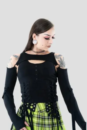 Chemical Black Jorie Top - Gothic Cold Shoulder Lace-Up Corset Top