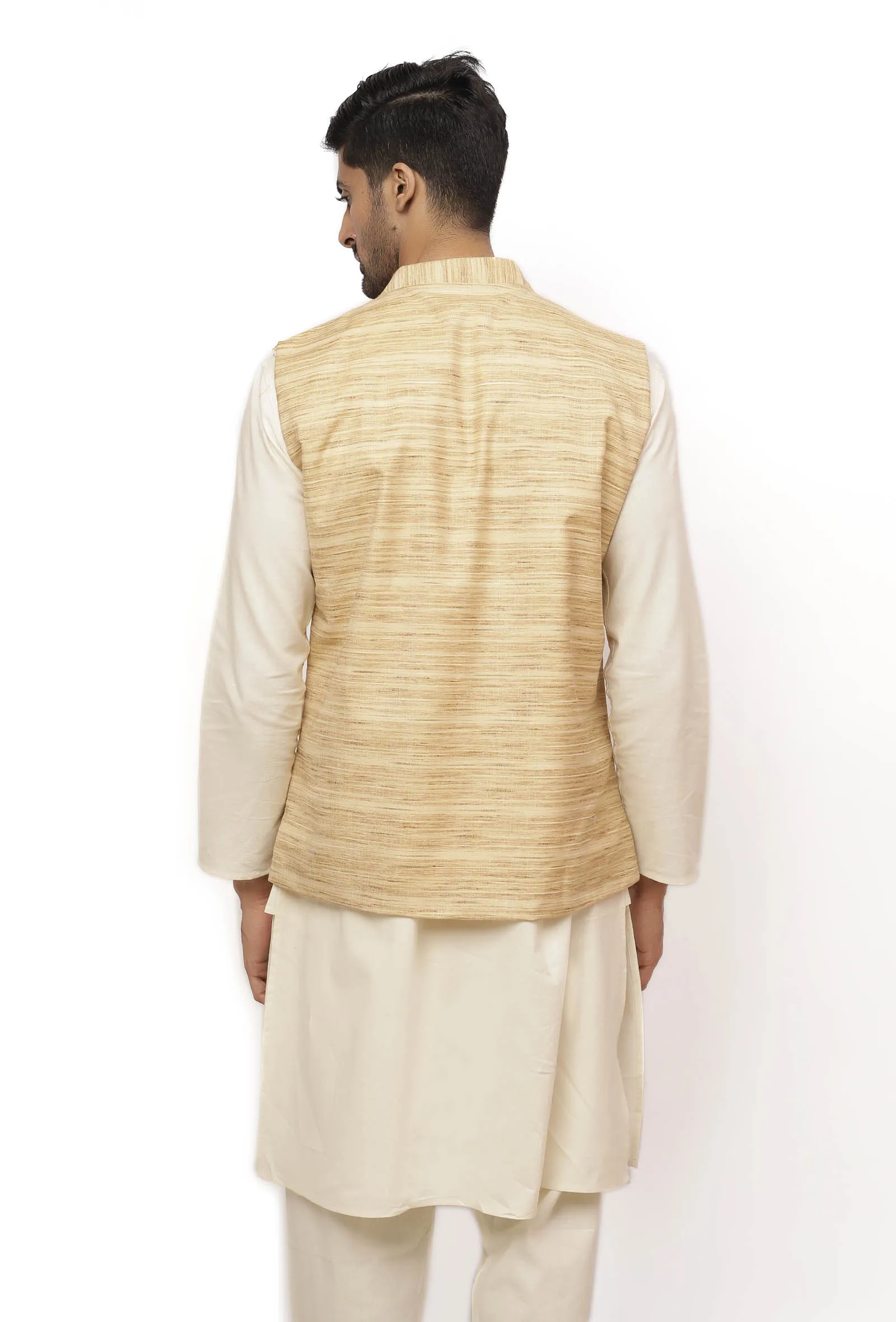Coconut Cream Matka Silk Nehru Jacket