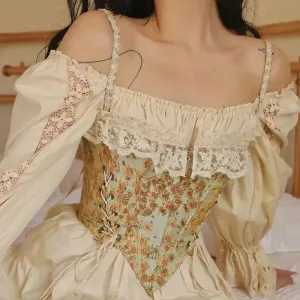 Cottagecore Aesthetic Lace-Up Floral Top for Y2K Style