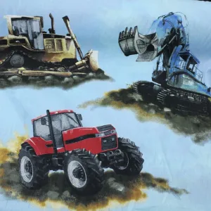 Cotton Kids Fabric Tractor Blue 140 cm