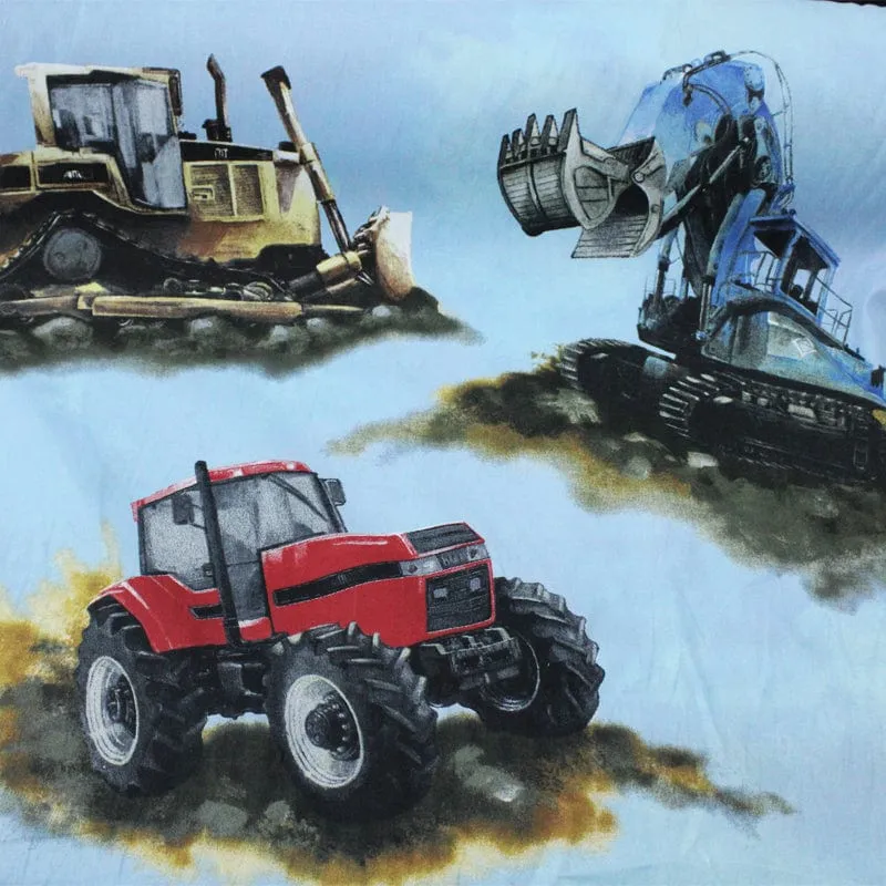Cotton Kids Fabric Tractor Blue 140 cm