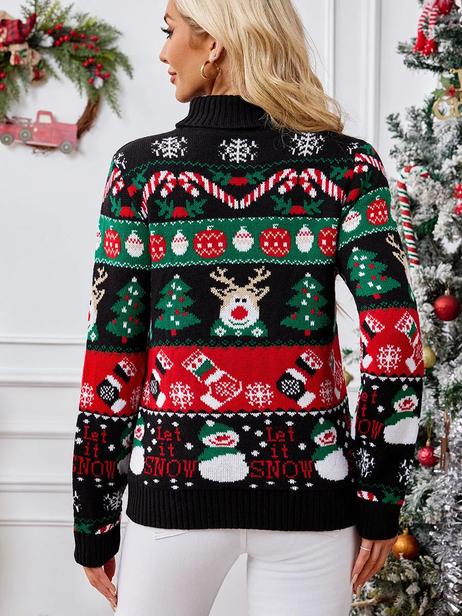 Cozy Long-Sleeved Turtleneck Snowman Christmas Sweater for Festive Warmth