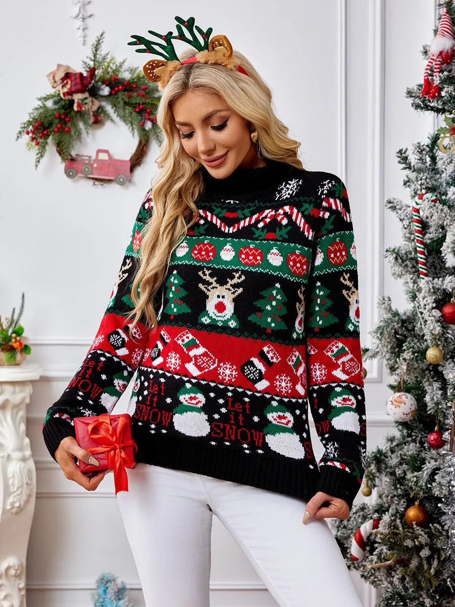 Cozy Long-Sleeved Turtleneck Snowman Christmas Sweater for Festive Warmth