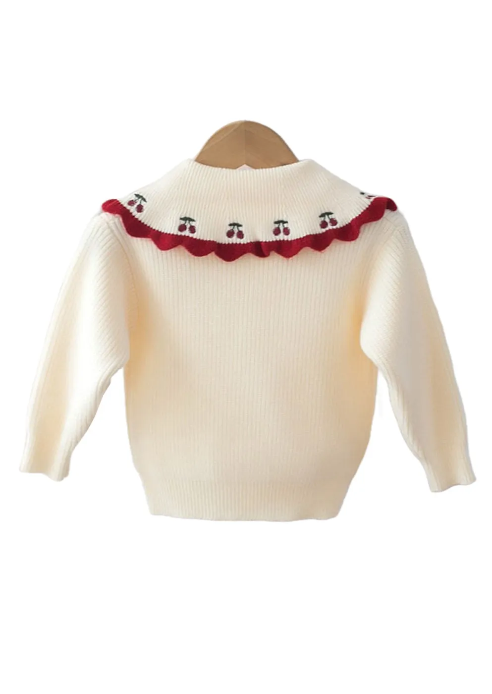 Cream/Red Girls Embroidered Collar Sweater
