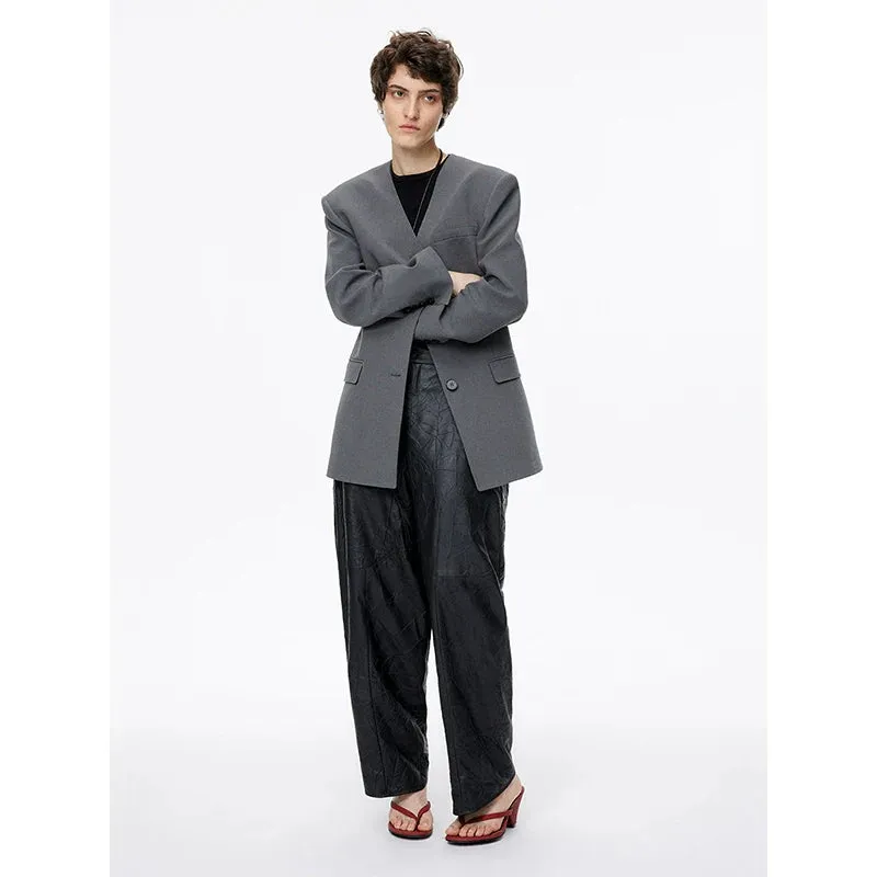 Crinkled Wide-Leg Pants