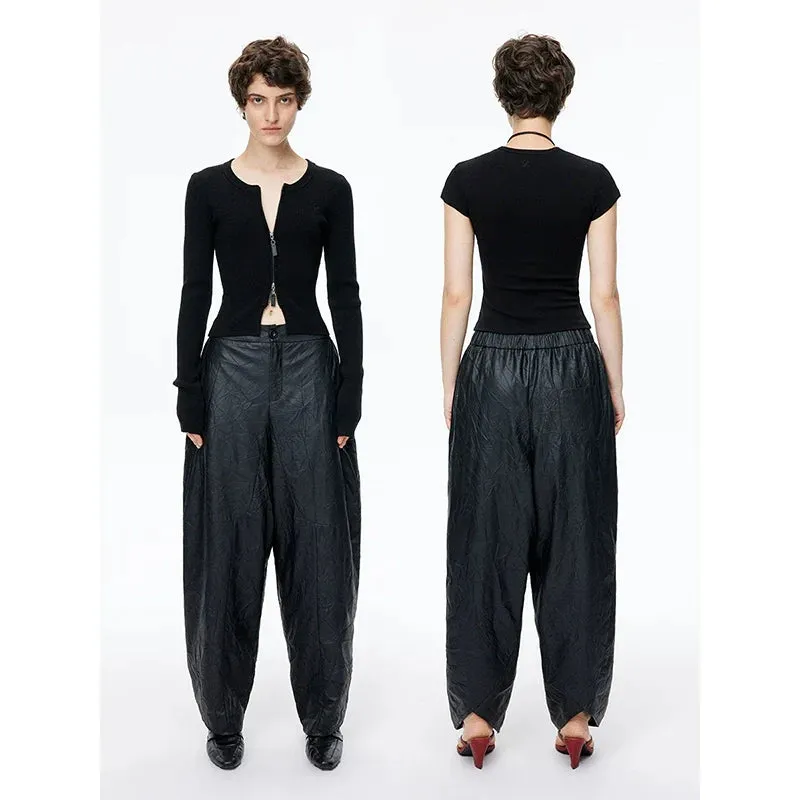 Crinkled Wide-Leg Pants