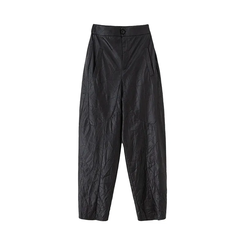 Crinkled Wide-Leg Pants