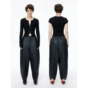 Crinkled Wide-Leg Pants