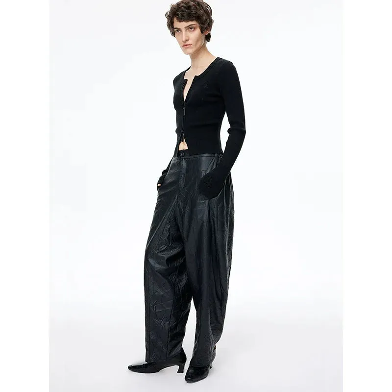 Crinkled Wide-Leg Pants