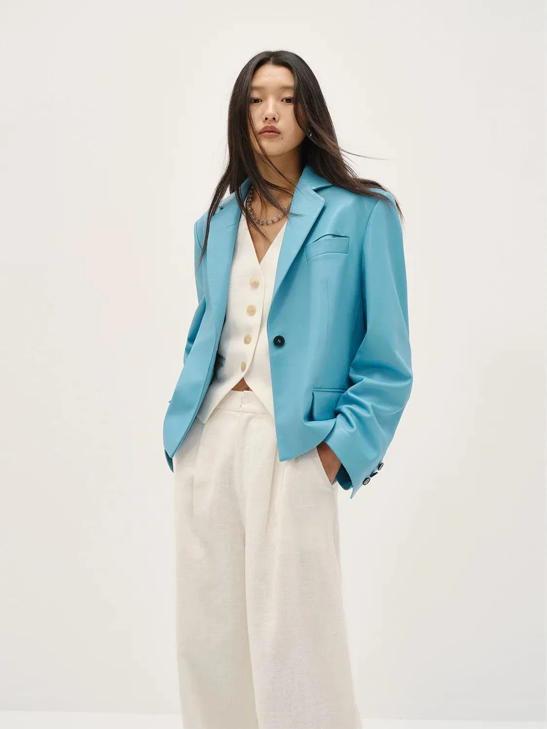 Cropped Leather Blazer