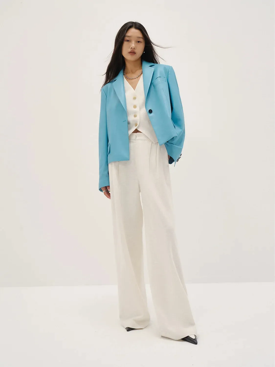 Cropped Leather Blazer