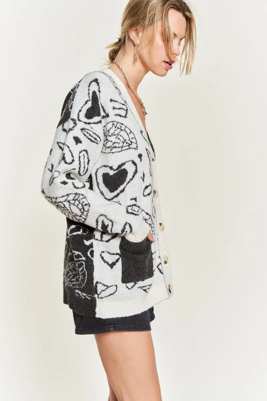 Dafni Heart Paisley Cardigan - Plus SIze, Color Block, Oversized Fit, Drop Shoulder